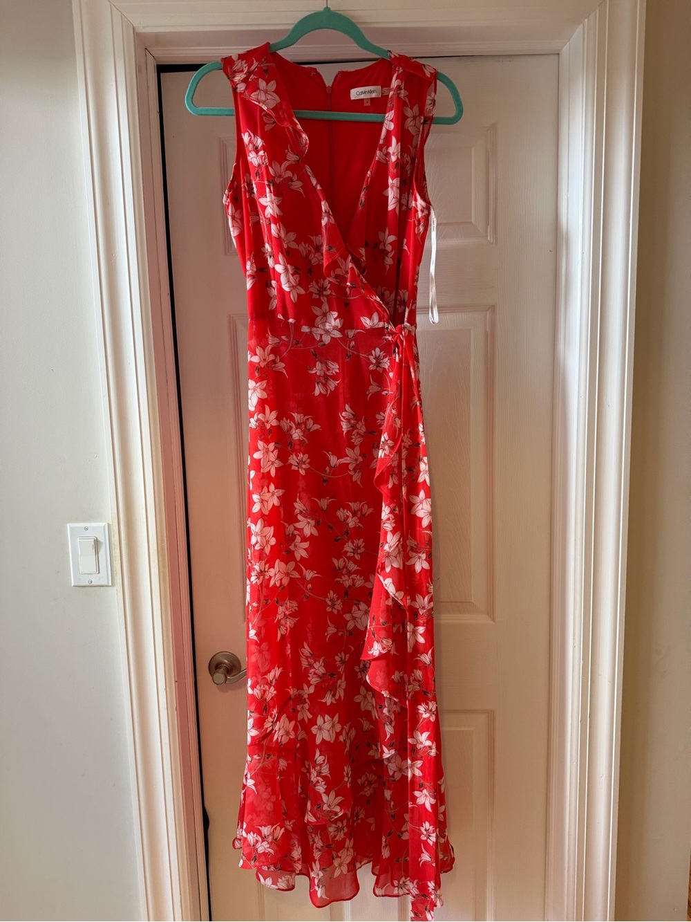 Calvin Klein Red Floral Wrap Maxi Dress